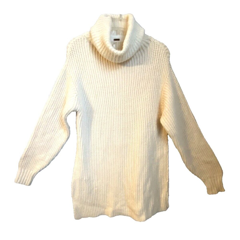 Free People Eleven Chunky Oversized Sweater Dress Womens XS Turtleneck Cream